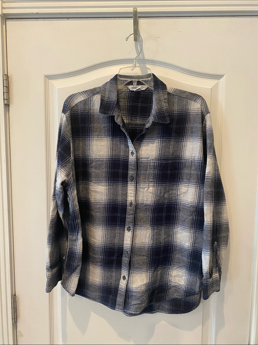 Old Navy Navy and White Plaid Button-Down Shirt